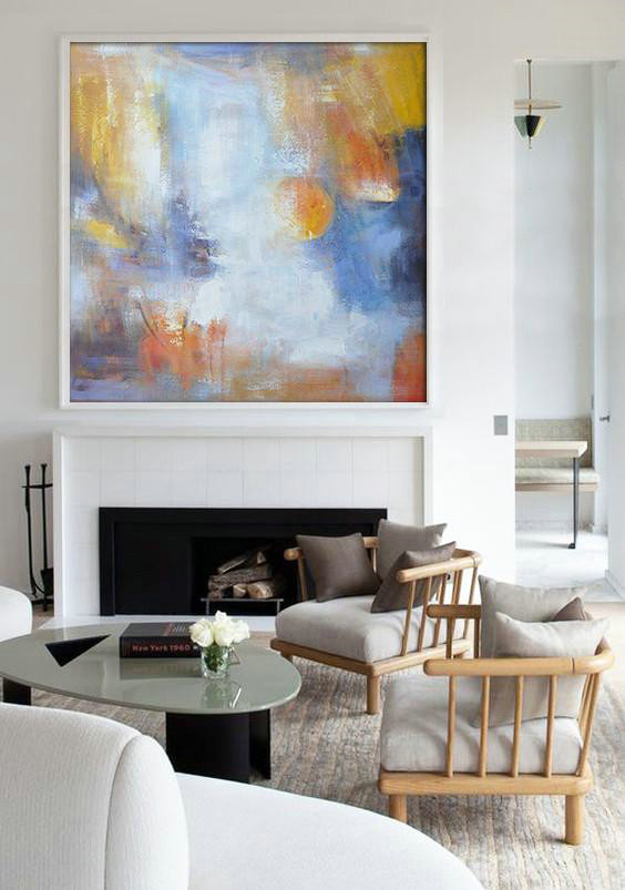 Extra Large Acrylic Painting On Canvas,Oversized Square Abstract Art,Large Canvas Wall Art For Sale,Red,White,Yellow,Blue.etc